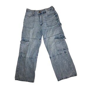 So High Rise Cargo Carpenter Wide Leg Light Wash Jeans L